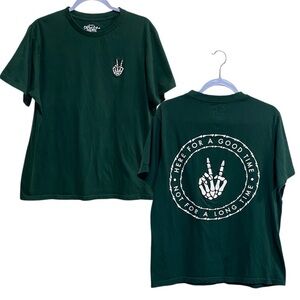 Eighty Eight Graphic T-Shirt Skeleton Peace‎ Sign Green | Size L